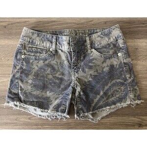 American Eagle Corduroy Shorts Women's Size 0 Gray Purple Paisley Frayed Hem